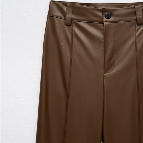 Zara | Pants & Jumpsuits | Nwt Zara Full Length Faux Leather Francoise Brown Pants | Poshmark